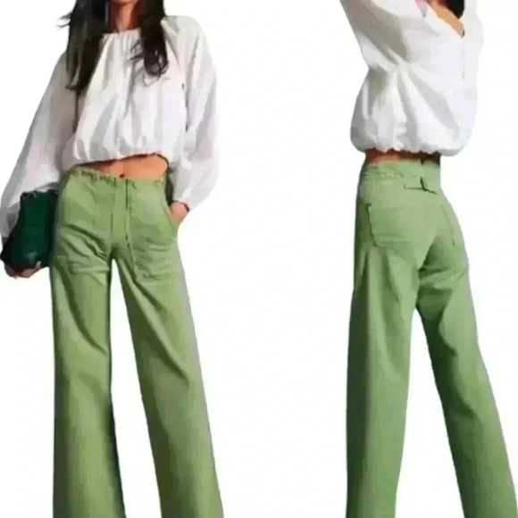 Pilcro Denim - Pilcro Anthropologie High Rise Wide Leg Utility Trousers Sz 34P